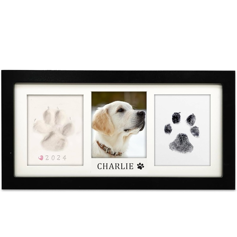Black Pet Paw Print Memorial Frame
